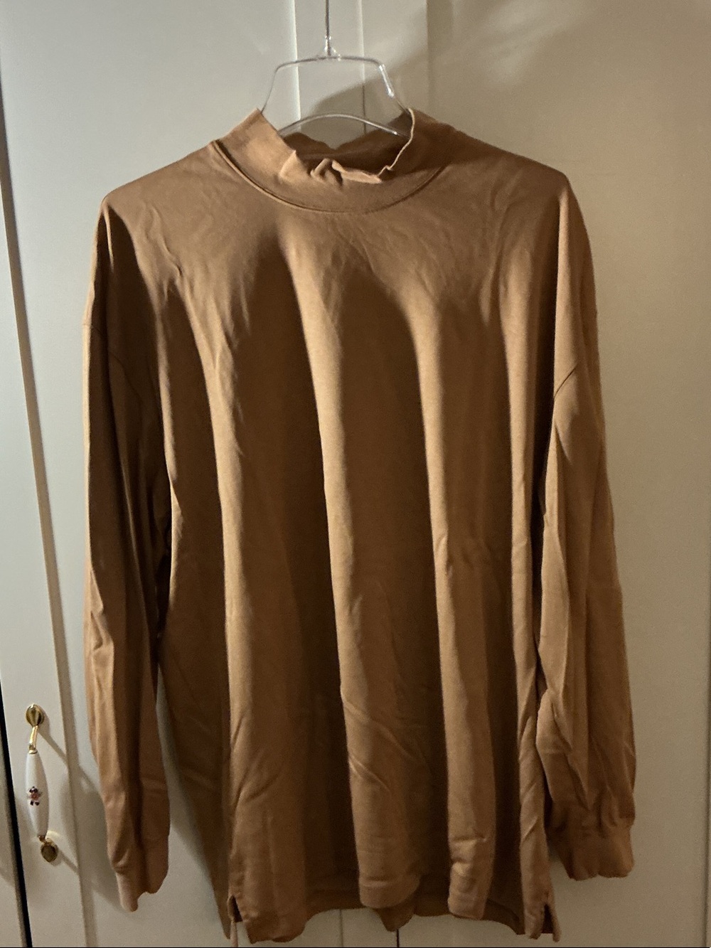 Paul Fredrick Brown Long-Sleeve Mock Neck Shirt